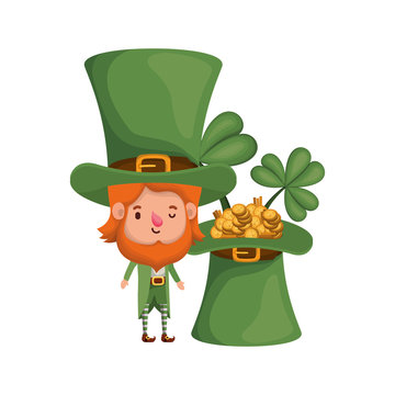leprechaun with coins and hat isolated icon