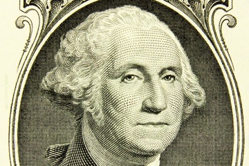 Fragment of  banknote is 1 US dollar with  portrait of  President of Washington.