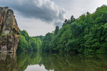 Fototapeta na wymiar Pond in Teutoburg Forest nearby Externsteine rocks, Germany