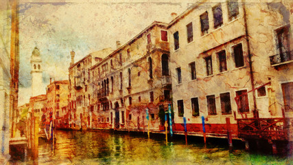 Fototapeta na wymiar Romantic scenery of Venice, Italy. Computer painting.