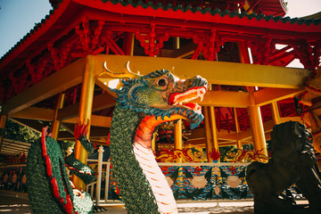 Chinese style pagoda with a giant statue of Guan Yin or goddess of compassion and mercy at Tiger...
