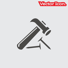 Hammer and nails icon isolated sign symbol and flat style for app, web and digital design. Vector illustration.