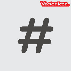 Hashtag icon isolated sign symbol and flat style for app, web and digital design. Vector illustration.