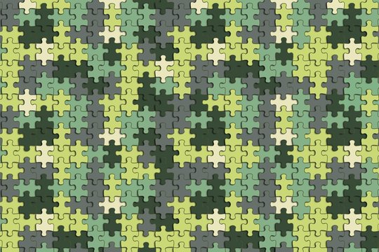 The pattern of colorful puzzle painted in military camouflage.