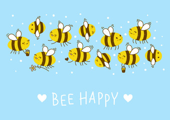 Cute honey bees border for Your kawaii design