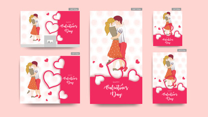 Valentine's Day header and banner set with illustration of cute couple in romantic pose.