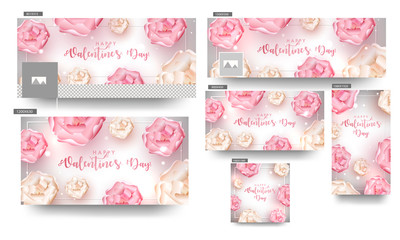 Fototapeta na wymiar Beautiful flowers decorated header and banner set for Valentine's Day celebration.