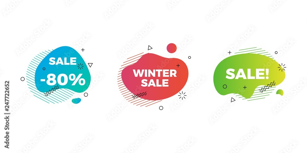 Poster set of modern geometric abstract banners. vector flat shapes of sale, fluid liquid color illustratio