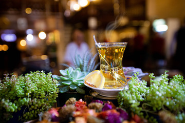 one glass zahter tea on the table