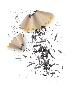 Vector illustration of wooden graphite pencil shavings from sharpener isolated on background