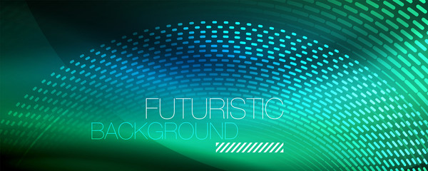 Fototapeta premium Glowing light particles in dark neon space, magic glow shiny abstract background