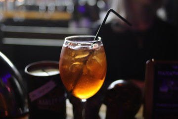 cocktail on the bar closeup