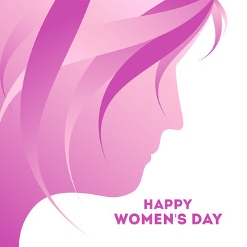 Happy Women's Day greeting card design with beautiful woman face illustration.