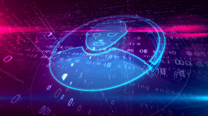 Privacy in cyberspace symbol on digital background. Human face symbol as social networking icon abstract concept 3D illustration.