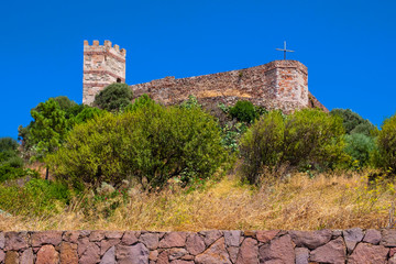 Bosa, Sardinia, Italy - Panoramic view of the Malaspina Castle - Castello Malaspina - known also as...