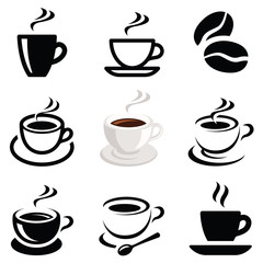 Kolekcja ikona kawy - ilustracja kontur wektor i sylwetka - 247723295