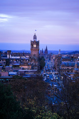 Edinburgh, Scotland. Cityscape morning view from Calton Hill seeing old town and Clock tower.