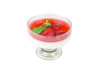 panna cotta dessert in a glass bowl isolated on white background