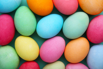 Fototapeta na wymiar Colorful Easter eggs background, pastel, hand painted