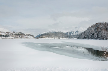 St. Moritz, St. Moritzersee, Muottas Muragl, Engadiner Dorf, Winter, Wintersport, Alpen, Graubünden, Schweiz