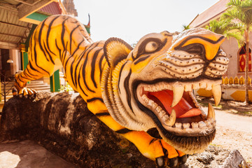 Tiger statue at Tiger Cave Temple , Krabi , South of Thailand.