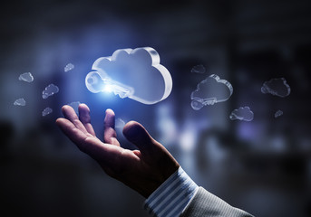 Computer and internet security concept presented by icon cloud. Mixed media