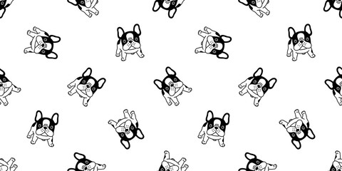 Dog seamless pattern french bulldog vector isolated cartoon scarf repeat wallpaper tile background doodle black