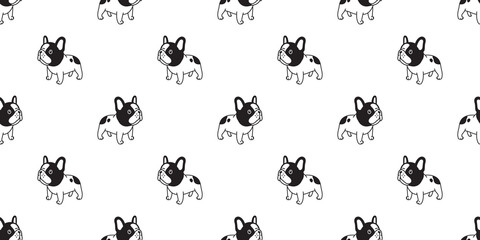 Dog seamless pattern french bulldog vector scarf isolated cartoon repeat wallpaper tile background doodle black