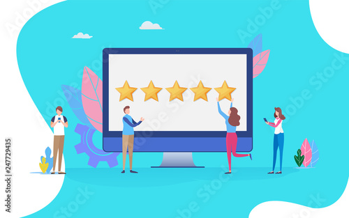 User Giving Five Star Rating Feedback Review Scroll People