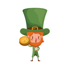 leprechaun with coin and clover isolated icon