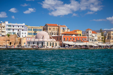 Kucuk Hasan Pasha Mosque on the old harbour of Chania, Crete, Greece