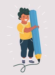 Boy holding big pencil