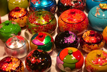 beautiful bowls with colorful rainbow colors with asian tradition