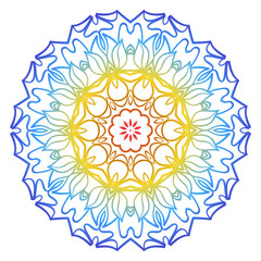 Ornamental Circle Pattern. Hand Draw Mandala. Vintage Decorative Elements. Vector illustration. Red, yellow, blue gradient. For Book, Greeting Card, Invitation, Tattoo. Anti-Stress Therapy Pattern.