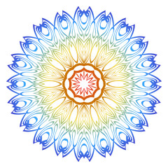 Ornamental Circle Pattern. Hand Draw Mandala. Vintage Decorative Elements. Vector illustration. Red, yellow, blue gradient. For Book, Greeting Card, Invitation, Tattoo. Anti-Stress Therapy Pattern.