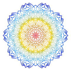 Ornamental Circle Pattern. Hand Draw Mandala. Vintage Decorative Elements. Vector illustration. Red, yellow, blue gradient. For Book, Greeting Card, Invitation, Tattoo. Anti-Stress Therapy Pattern.