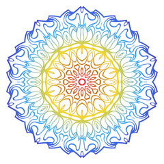 Ornamental Circle Pattern. Hand Draw Mandala. Vintage Decorative Elements. Vector illustration. Red, yellow, blue gradient. For Book, Greeting Card, Invitation, Tattoo. Anti-Stress Therapy Pattern.