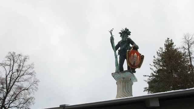 Wild man statue landmark of Salzburg on Austria
