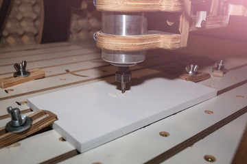 Computer numerical control machine for wooden tools. CNC equipment for maintenance control and details.