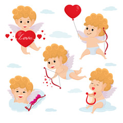 Set of difference pose cute cupid in valentine day.Vector and illustration