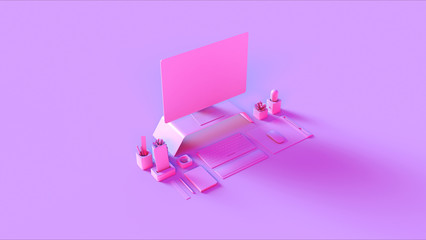 Pink Contemporary Desk Setup 3d illustration 3d rendering
