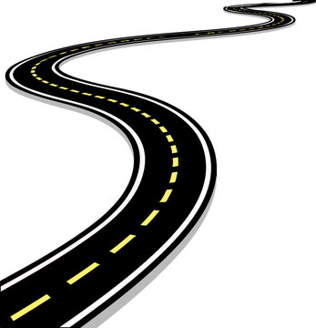 Leaving the highway, curved road with markings. 3D illustration on white