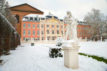 Palace garden in Trier, covered in snow, Moselle valley, Rhineland palatinate