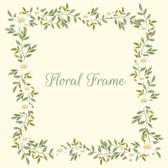 Floral frame with daisies and leaves
