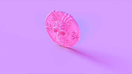 Antique Pink Skull Coin 3d illustration