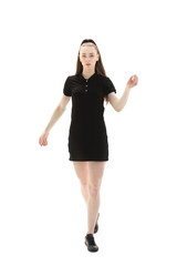 modern young business woman goes ahead .isolated on white