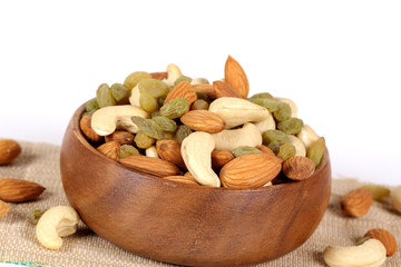 ssorted nuts on white, dry fruits, mix nuts, almond, cashew,  raisin