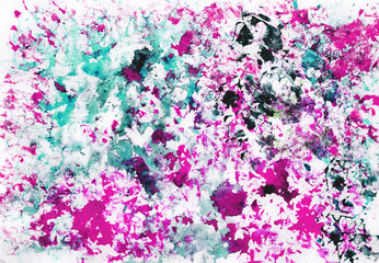 art abstract grunge textured background with blue, violet, brown and golden blots. Texture of watercolor spray. Hand painted.