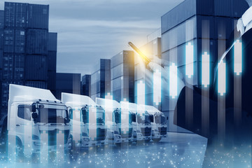 Shipping business concept by people commarding by using smartphone growth stock market plan.