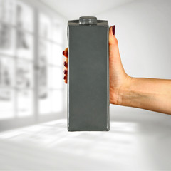 Juice product in woman hands. Free space for your decoration.